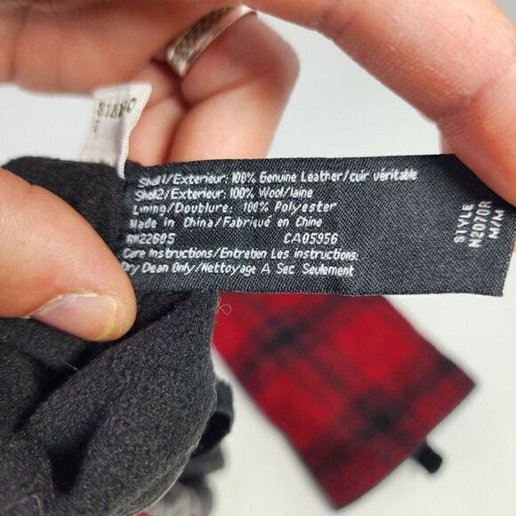 ORVIS Women's Wool Lined Leather Gloves Size M Red Black Plaid Winter Glove - Picture 9 of 9